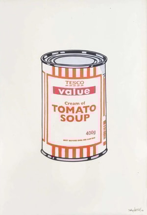 Banksy - Soup Can (White, Orange, Raspberry) (Signed)