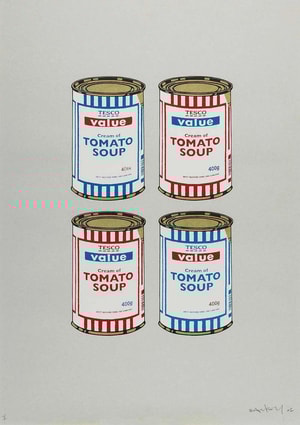 Banksy - Soup Cans Quad (Red and Blue on Grey) (Signed)