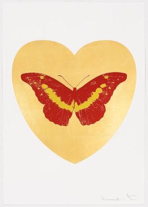 Damien Hirst - I Love You (Gold Leaf, Poppy Red, Oriental Gold)