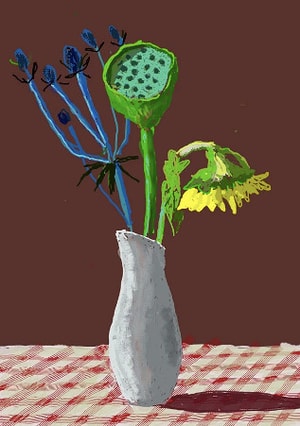 David Hockney - 19th March, Sunflower with Exotic Flower