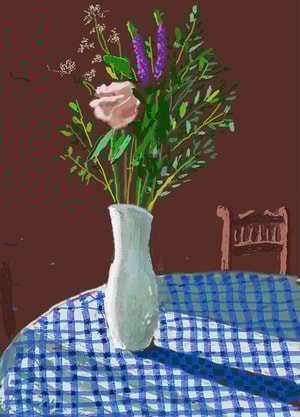 David Hockney - 4th February, Flowers in a Vase with Chair