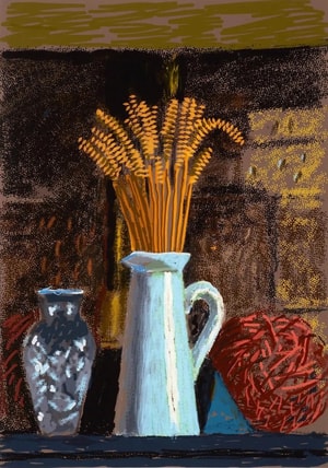 David Hockney - Glass Vase, Wheat and Jug