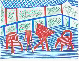 David Hockney - Two Red Chairs and Table
