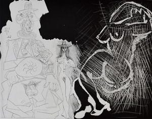 Pablo Picasso - Caricature of General de Gaulle and Two Women, from: Series 347| Caricature du général de Gaulle et deux femmes