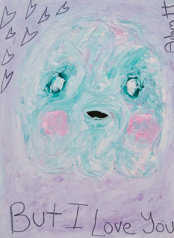 Adam Handler - But I Love You Ghost, 2021, Oil stick and pencil on heavy weight paper
Framed in a white 1 in. frame, ¾ in ...