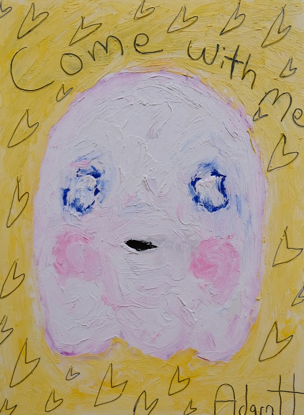 Adam Handler - Come With Me Ghost, 2021, Oil stick and pencil on heavy weight paper
Framed in a white 1 in. frame, ¾ in fl...