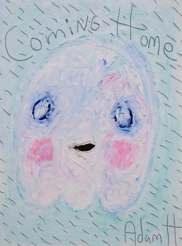 Adam Handler - Coming Home Ghost, 2021, Oil stick and pencil on heavy weight paper
Framed in a white 1 in. frame, ¾ in flo...