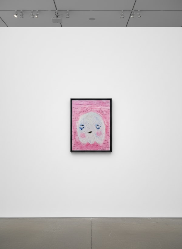 Adam Handler - Follow You Ghost, 2021, Oil stick and pencil on heavy weight paper
Framed in a white 1 in. frame, ¾ in floa...