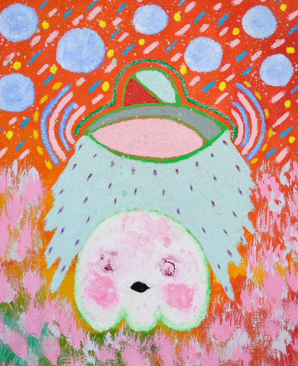 Adam Handler - Ghost Abduction at the tea garden, 2023, Oil stick, acrylic and pencil on canvas