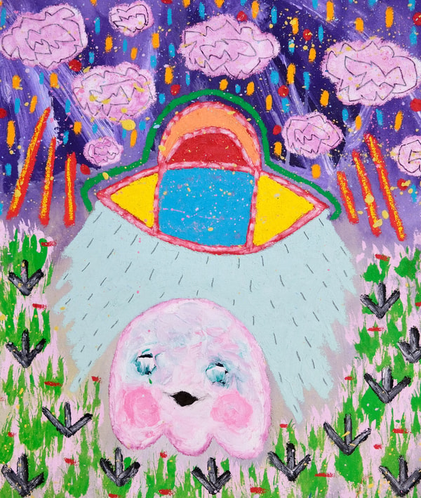 Adam Handler - Ghost Abduction during stranger nights, 2023, Oil stick, acrylic and pencil on canvas