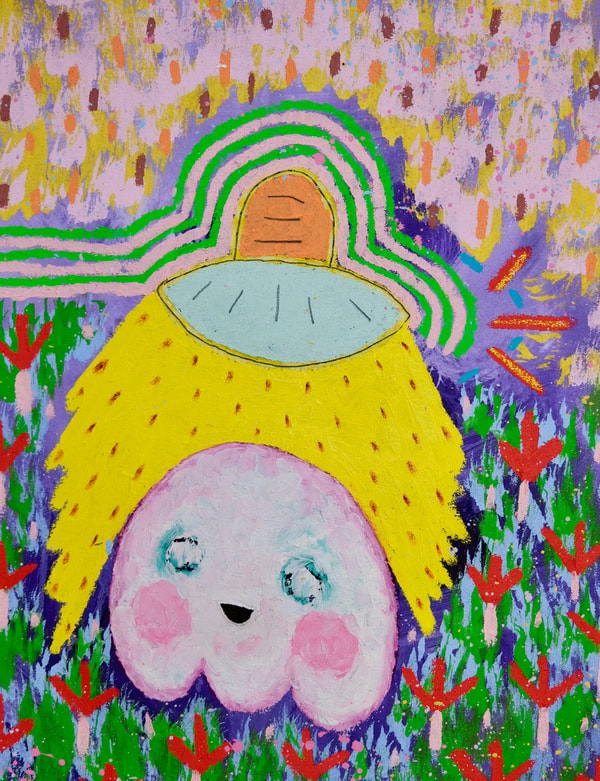 Adam Handler - Ghost Abduction during the night level, 2023, Oil stick, acrylic and pencil on canvas