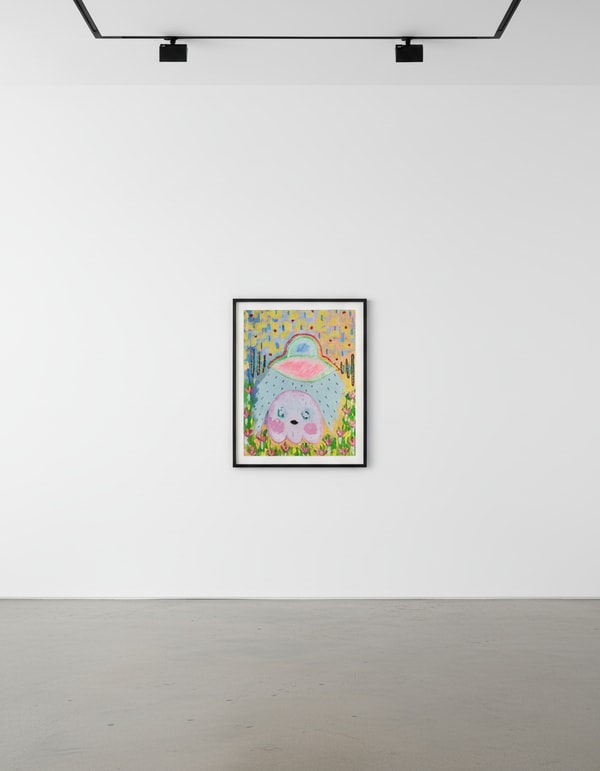 Adam Handler - Ghost Abduction in a virtual garden, 2023, Oil stick, acrylic and pencil on canvas