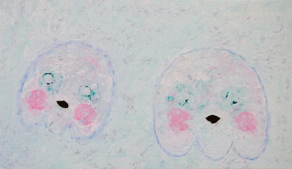 Adam Handler - Lost Blue Ghost Buddies, 2023, Oil stick on linen