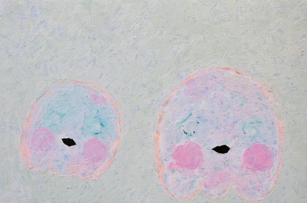 Adam Handler - Pale Celery Ghost Buddies, 2023, Oil stick on linen