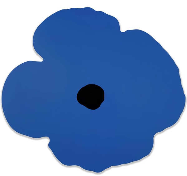 Donald Sultan - Blue Wall Poppy, Oct 15, 2024, Shaped aluminum with acrylic polyurethane paint and black flock