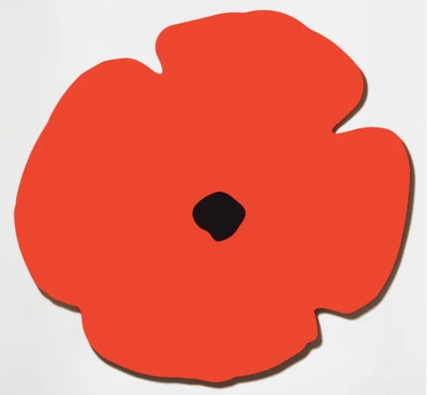 Donald Sultan - Red Wall Poppy, Shaped aluminum with blue powder coat and flocking