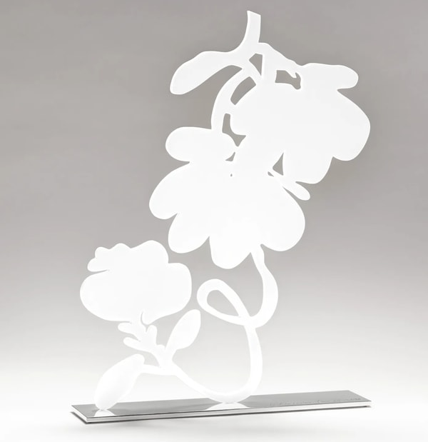 Donald Sultan - White Lantern Flowers, 2020, Shaped aluminum with red powder coat on polished aluminum base
