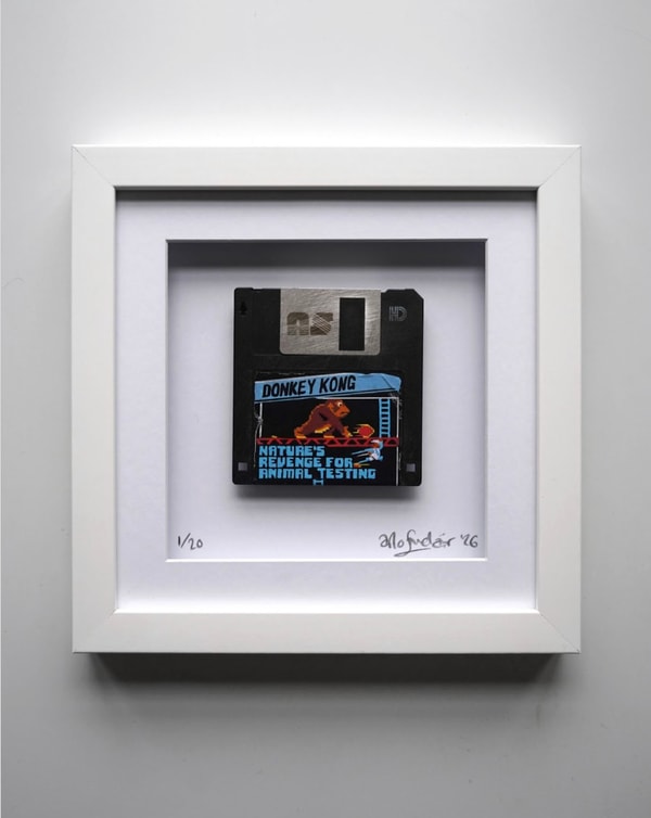 Arlo Sinclair - Donkey Kong: Nature’s Revenge - 3.5” Black, 2026, Hand-painted retro floppy disk: acrylic paint, plastic d...