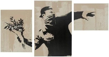 Banksy - Flower Thrower Triptych, 2019, Set of three screen prints on Micron board
