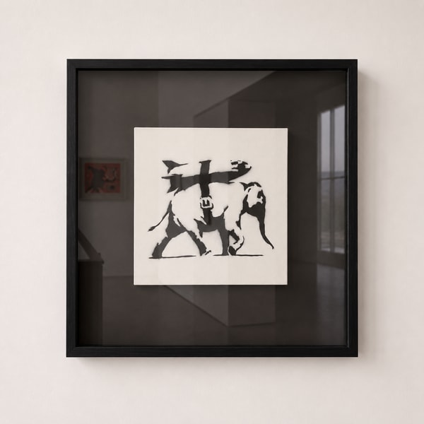 Banksy - Heavy Weaponry, 2001, spray paint and emulsion on canvas