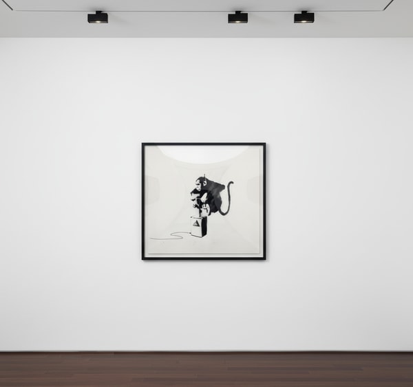 Banksy - Monkey Dynamite, 2002, Stencil spray paint and emulsion on canvas