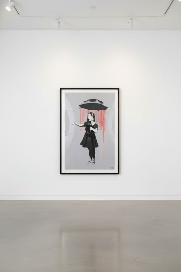 Banksy - NOLA Umbrella Girl Dark Orange Rain, 2008, Screen print