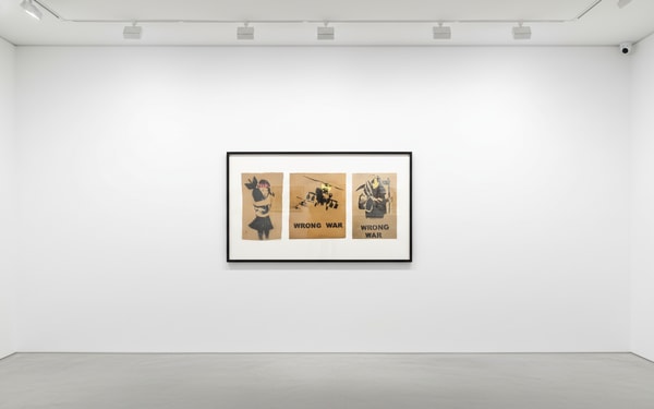 Banksy - Wrong War Cardboard (Bomb Hugger , Grin Reaper , Happy Chopper), 2003, Stencil and spray paint on cardboard