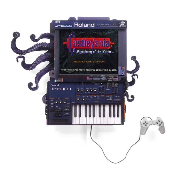 Connor Gottfried - An Octopus's Garden (Soundtracks), 2025, Aluminum composite panelling,19” IPS screen, PS1 emulator, Cas...
