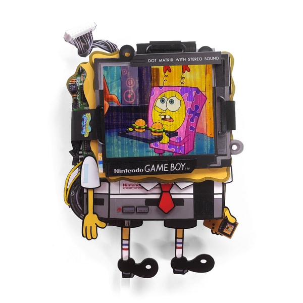 Connor Gottfried - Cartoon Acid, 2026, Aluminum composite panelling, leather straps, 19” IPS screen, video player