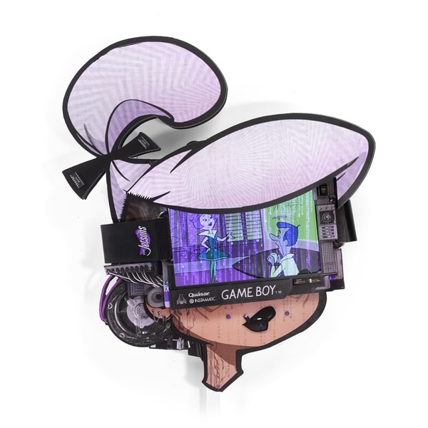 Connor Gottfried - Judy 3077, 2025, Aluminum composite panelling, leather straps, 19” IPS screen, video player