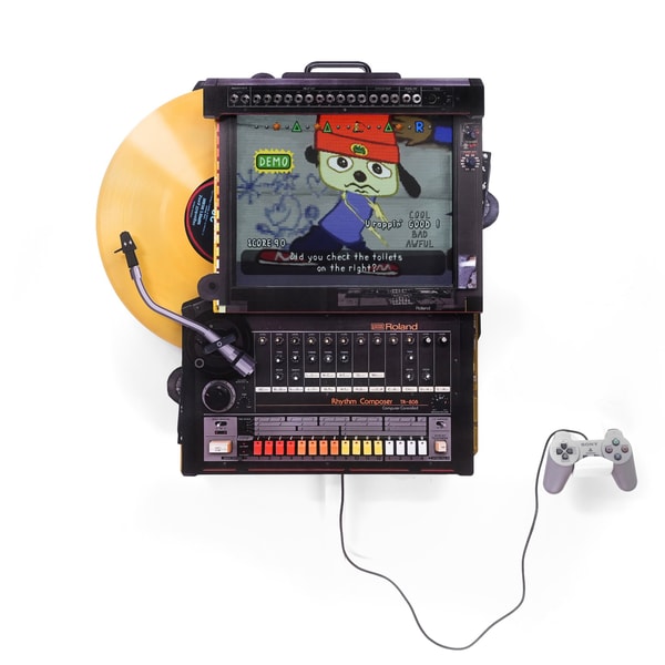 Connor Gottfried - Turn/Tables (PaRappa's Delight), 2026, Aluminum composite panelling,19” IPS screen, 8” IPS screen, Rasp...