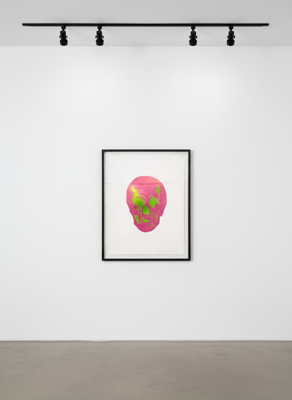 Damien Hirst - The Dead - Lime Green/Loganbery Pink, 2009, Two colour foil blocks on arches paper