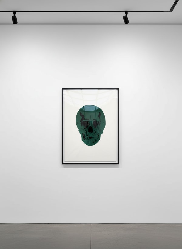 Damien Hirst - The Dead Racing Green/Raven Black Skull, 2009, Two colour foil blocks on arches paper