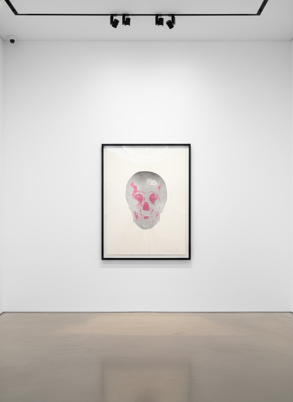 Damien Hirst - The Dead - Silver Gloss/Loganberry Pink, 2009, Two colour foil blocks on arches paper