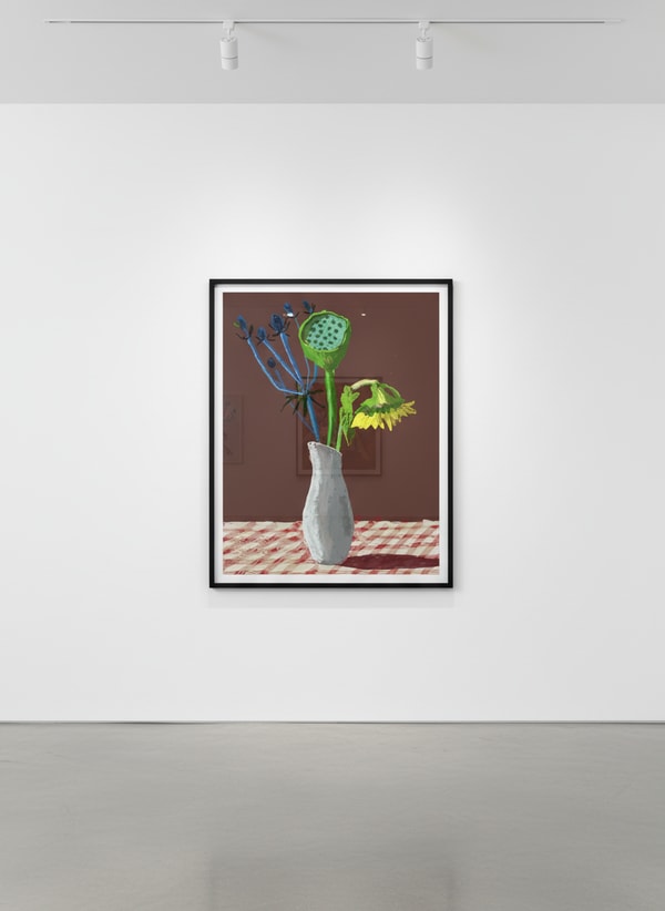 David Hockney - 19th March, Sunflower with Exotic Flower, 2021, iPad painting printed on paper