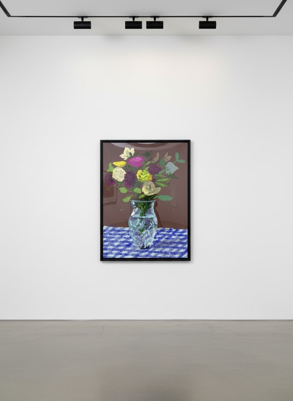David Hockney - 20th March 2021, Flowers, Glass Vase on a Table, 2021, iPad painting printed on paper