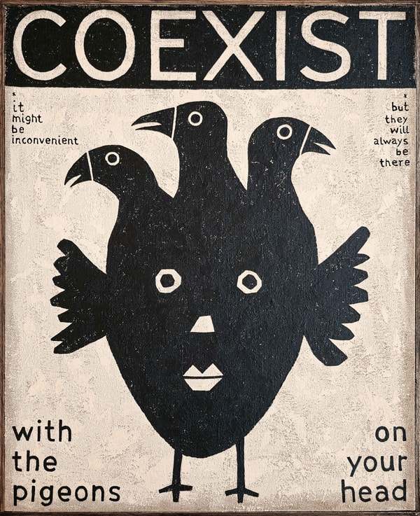 David Schmitt - Coexsist, 2026, Mixed Media on Raw Acrylic Canvas | Hand-Framed with Oak