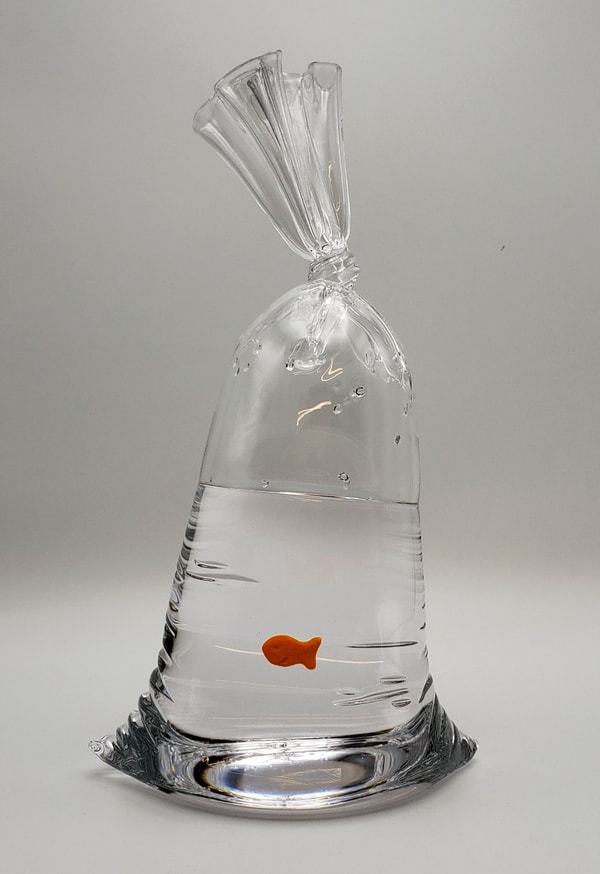 Dylan Martinez - GF 152, 2023, Hand blown glass sculpture with ceramic fish element