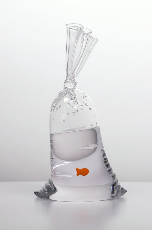 Dylan Martinez - GF 163, 2023, Hand blown glass sculpture with ceramic fish element