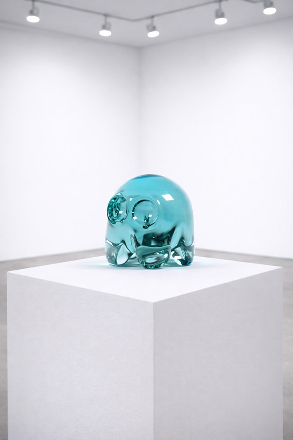 Dylan Martinez - Pac-Man Sculpture Turquoise  (Small, Swirl), 2025, Hand-blown glass sculpture