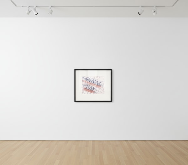 Ed Ruscha - Final Say, 2023, Hard ground etching printed in blue and red.