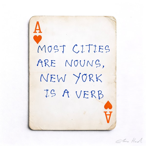 Elmo Hood - New York Is A Verb, 2026, Mixed Media Playing Card on Wooden Backed Canvas | Signed 