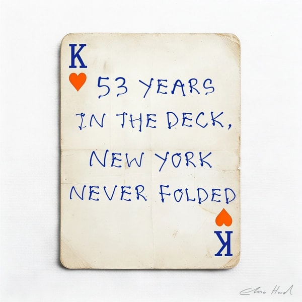 Elmo Hood - New York Never Folder, 2026, Mixed Media Playing Card on Wooden Backed Canvas | Signed 
