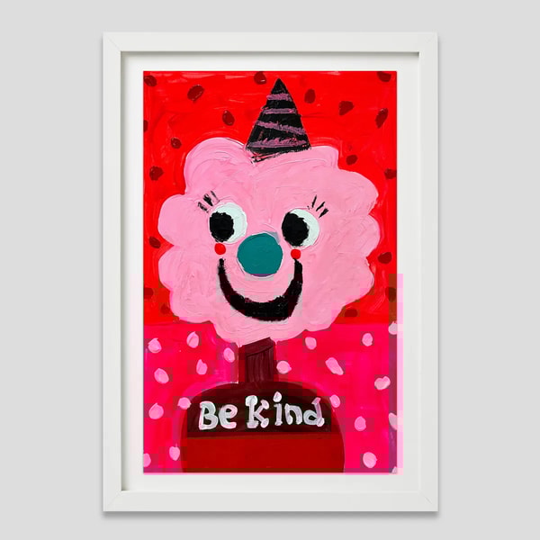 Fanny Brodar - Be Kind, 2022, Acrylic and oil stick on heavyweight paper
Framed in a 1 in white from with a ¾ in float