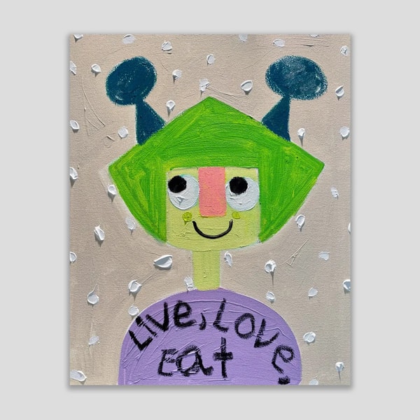 Fanny Brodar - Live Love Eat, 2022, Acrylic and oil pastel on canvas