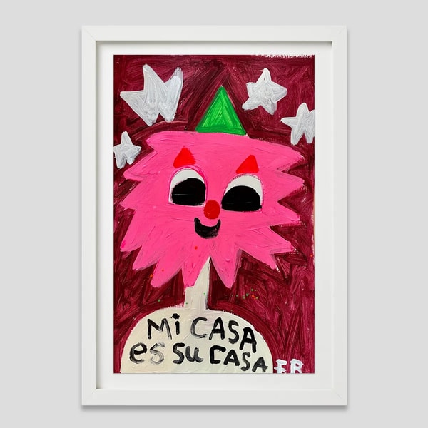 Fanny Brodar - Mi Casa Su Casa, 202, Acrylic and oil stick on heavyweight paper
Framed in a 1 in white from with a ¾ in f...