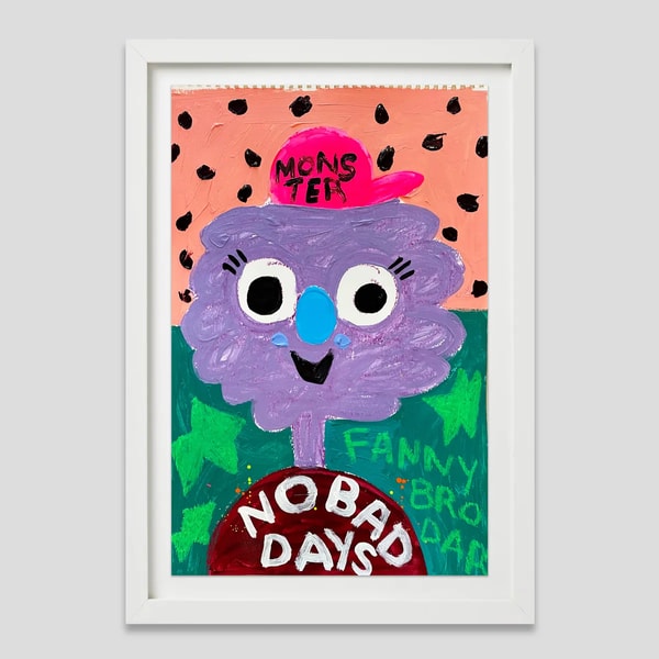 Fanny Brodar - No Bad Days, 2022, Acrylic and oil stick on heavyweight paper
Framed in a 1 in white from with a ¾ in float
