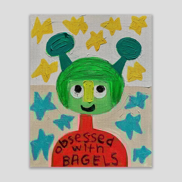 Fanny Brodar - Obsessed With Bagels, 2022, Acrylic and oil pastel on canvas