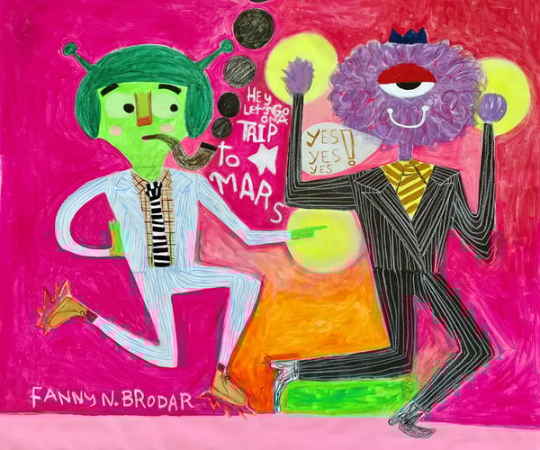 Fanny Brodar - Trip To Mars, 2022, Acrylic, oil pastel, and oil stick on canvas