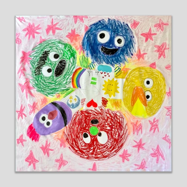 Fanny Brodar - Who Cares, 2022, Acrylic, oil stick and spray paint on canvas